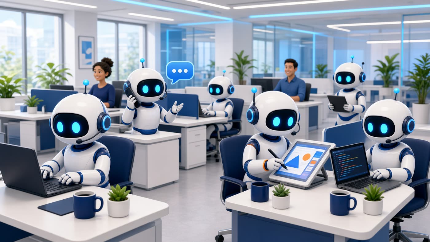 Our AI virtual office: humans and Grok Bot AI employees on one floor